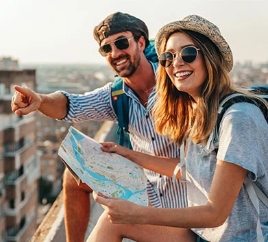 Happy travelers exploring Dubai
